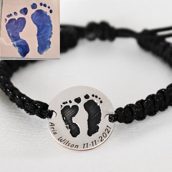 Baby Footprint Bracelet, New Mom Jewelry, Newborn Baby Bracelet, Custom Bracelet, Handprint Toddler, New Mother Bracelet, Grandmother Gift