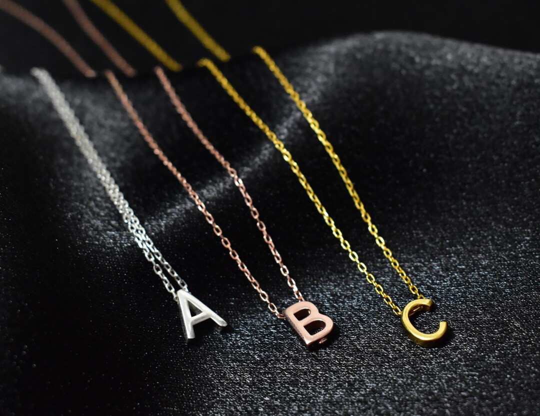 14K Solid Gold Initial Letter Necklace Gold Letter Pendant Custom Letter Charms Initial Letter