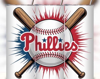 Vaso de béisbol de los Phillies con pajita – Vaso para bebidas con impresión por sublimación