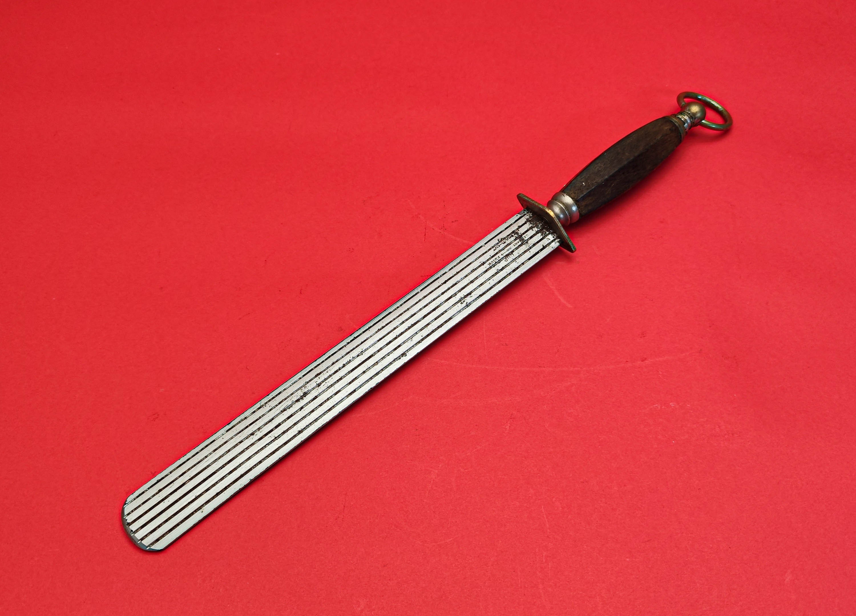 Vintage F Dick Sharpening Honing Steel Knife Sharpener Wood Handle