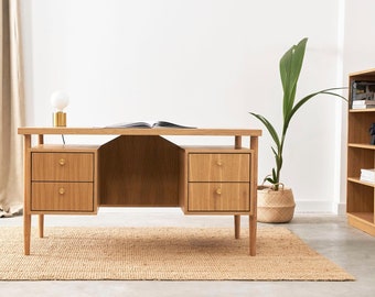 Versatile Oak Desk, Stylish Design for Home & Office, Solid Wood Workspace, Artisan Crafted, Modern Minimalist Style" D-B02