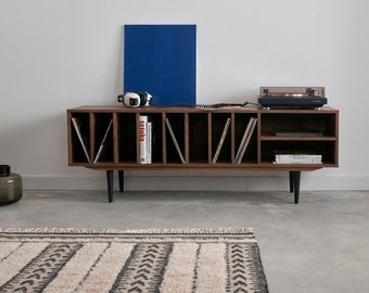 Vinylplatenstandaard, vinylplatenopslag, dressoir, dressoir, commode, credenza gemaakt van walnoothouten fineer - Livlo O-S09