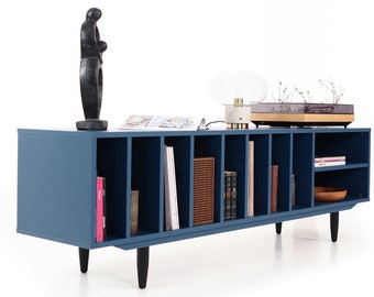 Buffet bleu élégant rangement pour disques vinyles design moderne du milieu du siècle centre de divertissement pour la maison N-S09