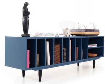 Stylish Blue Sideboard Vinyl Record Storage Mid-Century Modern Design Home Entertainment Center Vintage-Inspired  N-S09