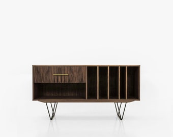 Vinyl record stand, vinyl record storage  Mid-century sideboard, dresser, commode, credenza made of walnut vaneer - Livlo O-S12