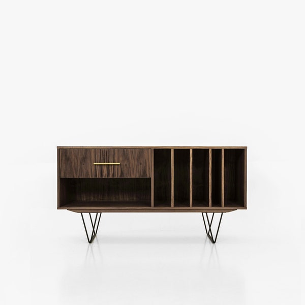 Vinyl record stand, vinyl record storage  Mid-century sideboard, dresser, commode, credenza made of walnut vaneer - Livlo O-S12