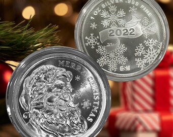 1 oz 2024 Merry Christmas Santa Claus .999 Silver Round+ Free capsule & gift pouch
