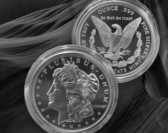 1 oz Silver Morgan Circle Round Replica + Free capsule
