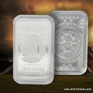 5 oz .999 Fine Silver Aztec Calendar Silver Bar