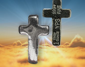 1 oz Hand Poured .999 Silver Bullion Bar "Cross"