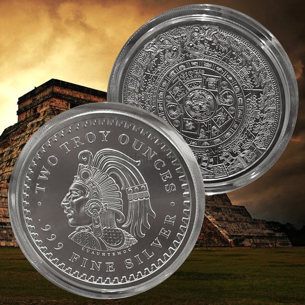 2 oz Silver Aztec Calendar Round Replica + Free capsule