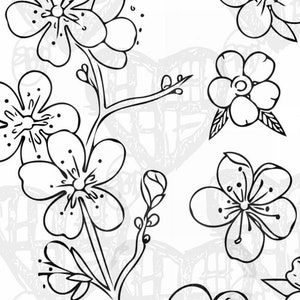 Cherry blossom tattoo flash digital printable template