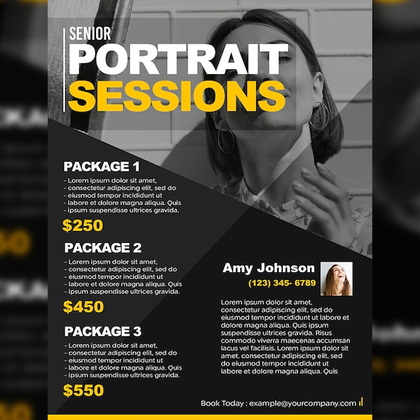 Senior Portrait Flyer Template - NO PHOTOSHOP REQUIRED/ Easy and Editable Flyer with Pricing!