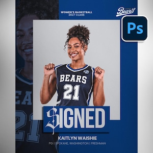 Signed Commitment Graphic Template, Editable Photoshop PSD for College Sports Signing Day
