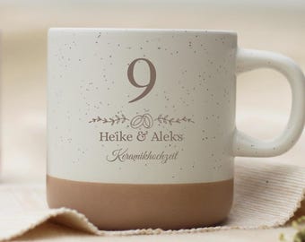 Taza de cerámica para bodas, noveno aniversario de bodas, regalo de boda para el Sr. y la Sra., juego de regalo de boda con taza de cerámica personalizada, grabado