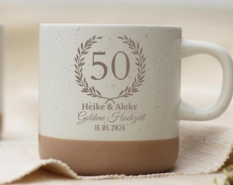 Bodas de oro, 50 aniversario de bodas, Sr. y Sra., regalo de boda en efectivo, tazas de cerámica personalizadas, set de regalo de boda, grabado