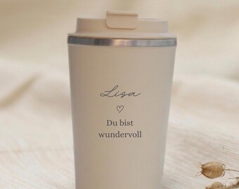 Taza térmica personalizada, taza de viaje de acero inoxidable para café con diseño floral, 350 ml, regalo de dinero para mejor amigo/a, taza térmica grabada, nombre