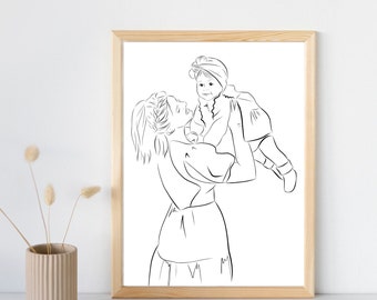 Familienposter, Line Art Zeichnung, Zeichnung von Foto, Familiengeschenk, personalisiertes Geschenk für Familie, Familienportrait