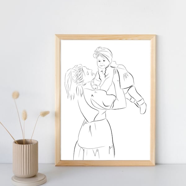 Familienposter, Line Art Zeichnung, Zeichnung von Foto, Familiengeschenk, personalisiertes Geschenk für Familie, Familienportrait