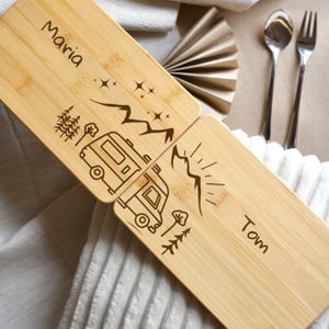 Camper Frühstücksbrett Set, Geschenk Camper, Camping Brettchen, Brotzeitbrett Camping, Vanlife Geschenk, Geschenkidee Camper personalisiert