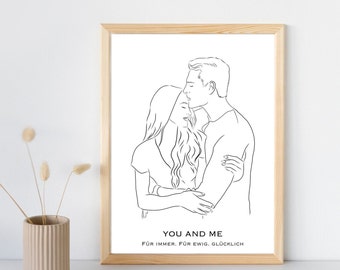 Dein Foto als Zeichnung „You and Me“, Line Art Bild, Bild in Line Art umgewandelt, Geschenk Jahrestag, Valentinstag, Hochzeitsposter,Lineart