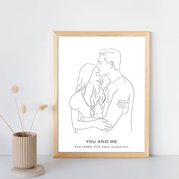 Dein Foto als Zeichnung „You and Me“, Line Art Bild, Bild in Line Art umgewandelt, Geschenk Jahrestag, Valentinstag, Hochzeitsposter,Lineart
