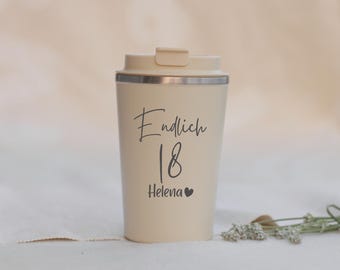 Taza de viaje "Finalmente 18", regalo de cumpleaños, idea de regalo para mujeres en su 18 cumpleaños, Finalmente 18, taza de viaje de acero inoxidable para la adultez