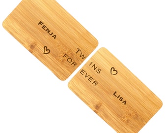 Breakfast board for twins personalized with name, Twins forever, set of 2, gift for twins, baptism, engraving, birthday gift