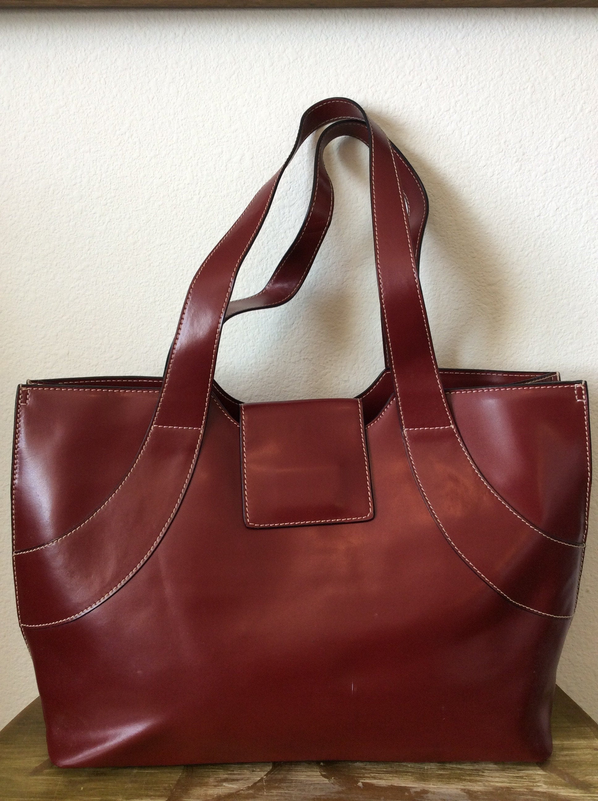 Franklin Covey Red Leather Shoulder Tote Bag with Compartments 16×13