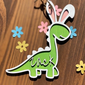 Personalized Easter Dino bunny basket tag Easter Basket Tag Dinosaur bunny Tag image 5