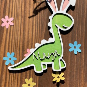 Personalized Easter Dino bunny basket tag Easter Basket Tag Dinosaur bunny Tag image 4