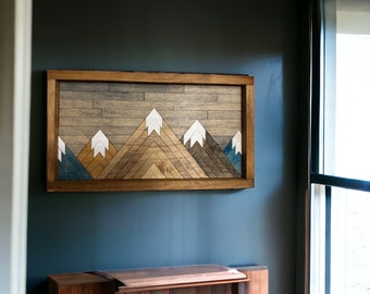 Wood Mountain wall art | snow capped mountains | nursery decor | modern farmhouse home decor