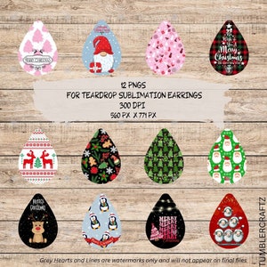 Christmas Teardrop Earring Sublimation PNG, 12 Xmas Earrings PNGS for Sublimation,Christmas Earrings, Christmas Sublimation,Digital Download