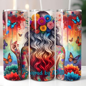 Diseño de envoltura para vaso delgado de 20 oz con tecnología de ADHD Awareness, PNG neurodivergente, diseño de sublimación, descarga digital SOLAMENTE