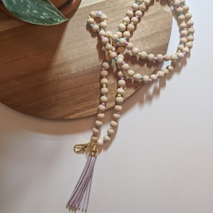 Lavender Vegan Suede Tassel Pastel Beaded Lanyard, Teacher Lanyard, Necklace Lanyard, Badge Holder, ID Holder, Nurse Lanyard, Boho Teacher