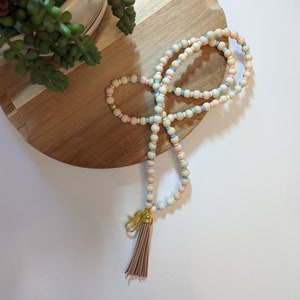 Light Pastel Bead Boho Lanyard, Teacher Lanyard, Neutral Keychain Necklace, Work Badge ID Holder, Breakaway Lanyard, Magnetic Necklace Clasp