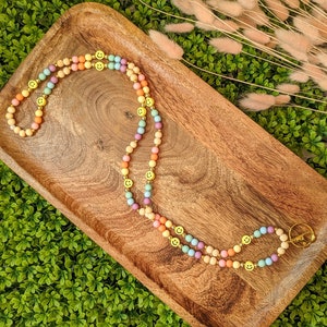 Rainbow Colorful Lanyard, Beaded Smiley Lanyard, Rainbow Happy Face Lanyard, Breakaway Custom Lanyard, Lanyard for Keys, Teacher Gift