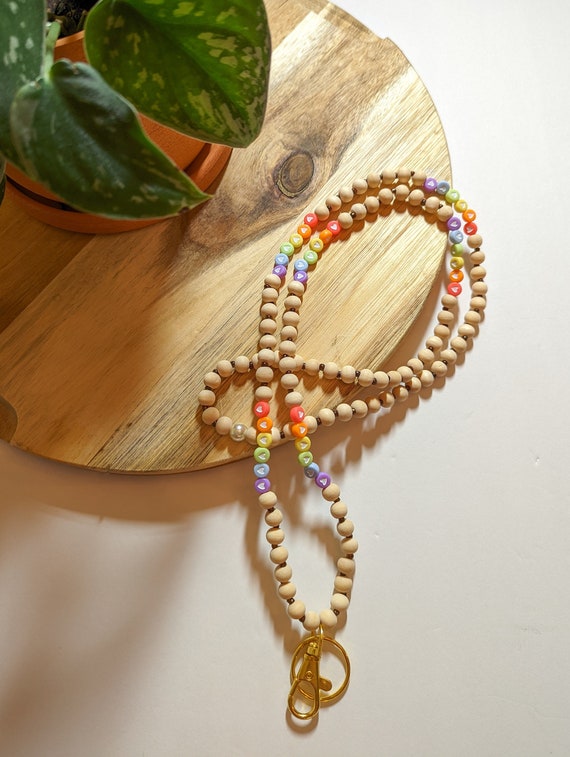 Teacher Lanyard. Beaded Necklace Lanyard. Rainbow Heart Necklace. Cute Teacher Nametag. Badge Holder. ID Holder. Teacher Necklace. Keychain. Etsy