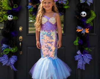 Purple Mermaid Dress for Girls, One Shoulder Sequin Mermaid Costume, Girls Halloween Dress, Birthday Party Outfit, Photoshoot Gown, Age 1-10