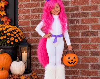 White Pony Costume for Girls, Kids Halloween Jumpsuit, Pony Horse Outfit with Tail, Girls Costume 2-10 Years