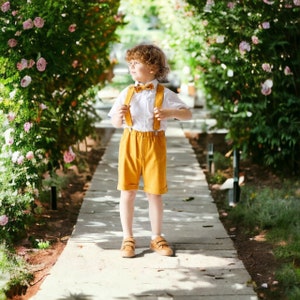 Mustard Boys Linen Suit - Classic Elegance for Your Dapper Little Gentleman - Ring Bearer Outfit, Boys Wedding & Christening Suit