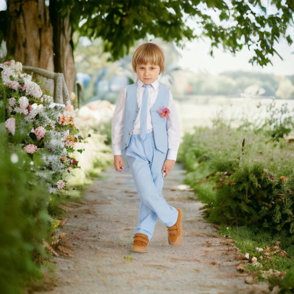 Boys Linen Suit - Ring Bearer Outfit, Christening & Wedding Attire