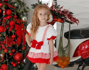 Kids Christmas Dress | Red & White Plaid Party Outfit | Santa Plaid Dress for Girls