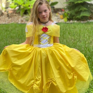 Die Schöne und das Biest Prinzessin Kleid, gelbe Geburtstagsparty, Junior Mädchen Halloween Kostüm, Cartoon Foto Requisite, Fantasy Ballkleid