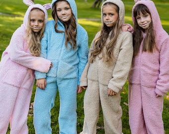 Kids Monster Costume Jumpsuit | Halloween Outfit Beige Pink Blue Powder, 2-16 Years Old