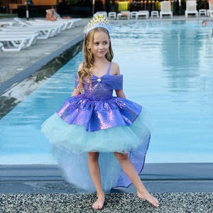 Mermaid Gown with Sparkling Train for Little Girls, Ocean Themed Party Dress for Kids, Perfect for Halloween, Birthday, Photoshoot, Parties