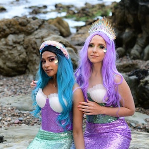 Deslumbrante parte superior de corsé de sirena: lavanda, rosa rubor, disfraz de menta para adultos, parte superior del sujetador para Halloween, cosplay de fantasía, fiestas temáticas de sirena