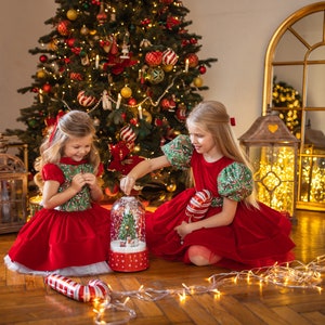 Red and Green Girl Christmas Dress, Christmas Toddler Outfit, Holiday Party Tutu Skirt, Photoshoot Party Girls Dress, Santa New Year Gift