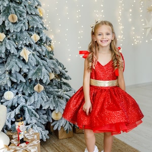 Girls Sparkling Red Christmas Dress Perfect For Christmas and Winter Festivies Holiday Season Wear Christmas Dress For Girls 1-9Years