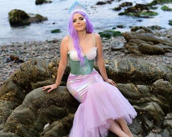 Mermaid Tail Costume Set - Lavender Mermaid skirt, Headband, and Crown for Magical Moments -  Halloween or Christmas party outfit